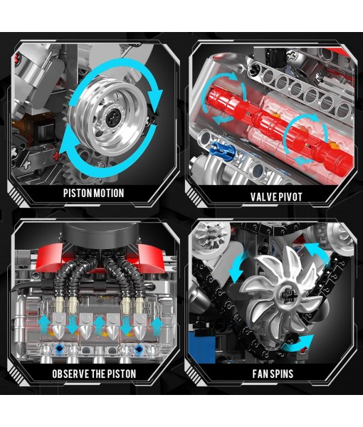 Mould King 10171 V8 Engine Model Kit That Works, 8 Cylinder Car Engine with Motor, Building Blocks Collectibles for Adults, STEM Build Set (487 Pieces)