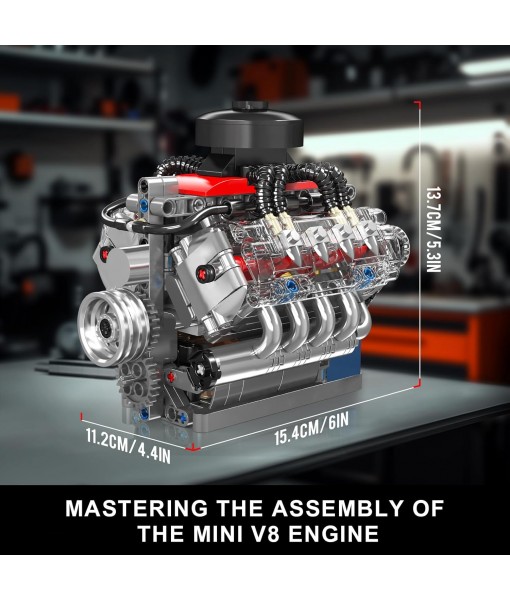 Mould King 10171 V8 Engine Model Kit That Works, 8 Cylinder Car Engine with Motor, Building Blocks Collectibles for Adults, STEM Build Set (487 Pieces)