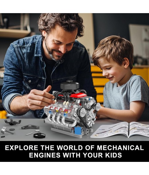 Mould King 10171 V8 Engine Model Kit That Works, 8 Cylinder Car Engine with Motor, Building Blocks Collectibles for Adults, STEM Build Set (487 Pieces)