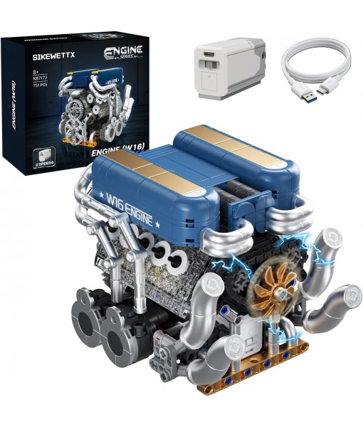 W16 Engine Building Kit (Twin V8 Design), 751 PCS to Build Your Own W16 Engine Model Kit for Kids Boys, Compatible with Lego Engine Sets for Boys 8-14, STEM Building Blocks Toys for Kids Adult