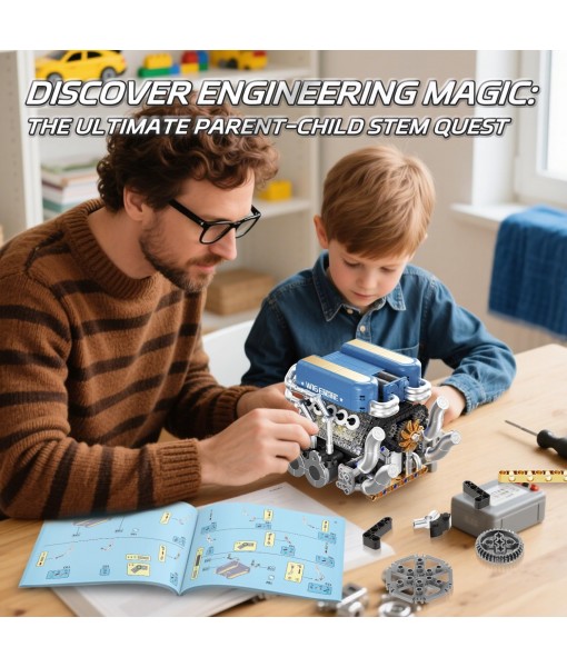 W16 Engine Building Kit (Twin V8 Design), 751 PCS to Build Your Own W16 Engine Model Kit for Kids Boys, Compatible with Lego Engine Sets for Boys 8-14, STEM Building Blocks Toys for Kids Adult