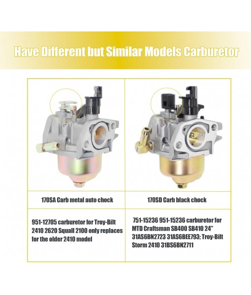 Huayi 951-12705 Carburetor 170SA for Troy-Bilt Storm 2410 2620 179cc, Squall 2100 Snowthrower; For MTD Cub Cadet Yard Machines Lawn Mowers 165-SU 165-SUA 165-SUB 265-SU 365-SUA 365-SUB Engine Model
