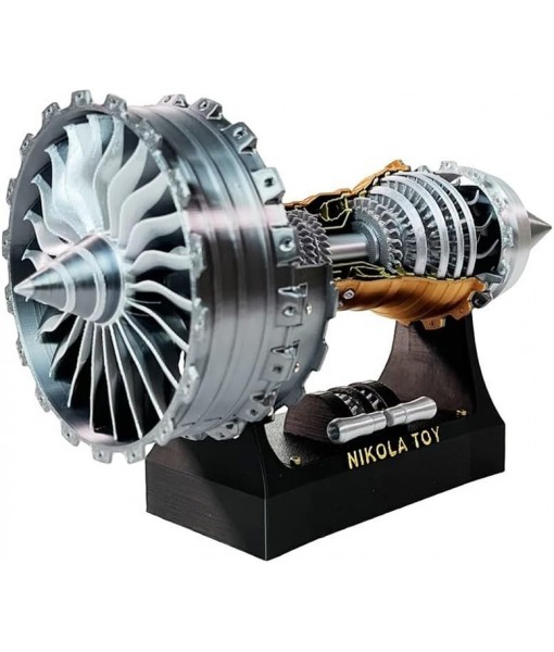 Mechanical Science Education Turbofan Engine Model with Lighting Authentic Aircraft Replica Display for Aviation Enthusiast Dual Flow Structure USB Powered Ready Assembled 24cm Silver Black