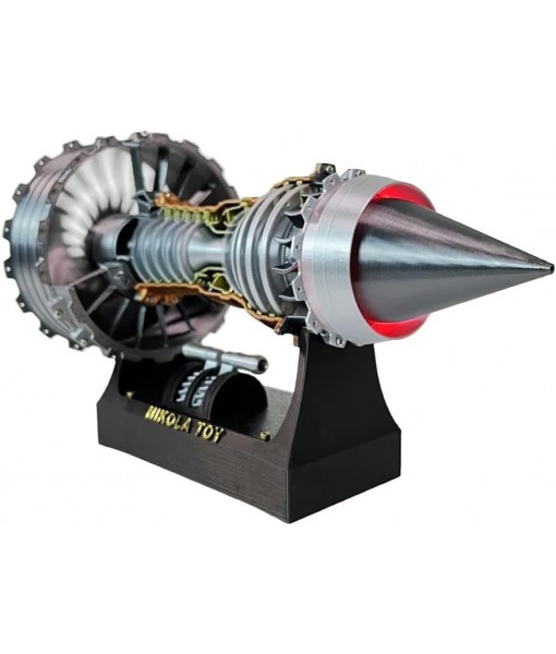 Mechanical Science Education Turbofan Engine Model with Lighting Authentic Aircraft Replica Display for Aviation Enthusiast Dual Flow Structure USB Powered Ready Assembled 24cm Silver Black