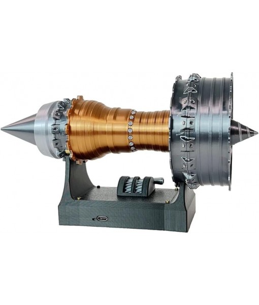 Mechanical Science Education Turbofan Engine Model with Lighting Authentic Aircraft Replica Display for Aviation Enthusiast Dual Flow Structure USB Powered Ready Assembled 24cm Silver Black