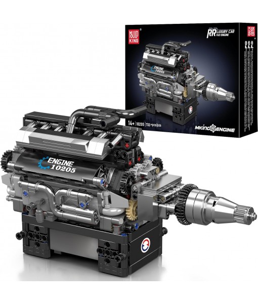 Mould King V12 Engine Building Blocks Set, 10205 Engine Model That Runs, Mini Engine Build Kit for Adults with Battery Box and Motor, Engineering Construction STEM Toy for Youth(733 Pcs)