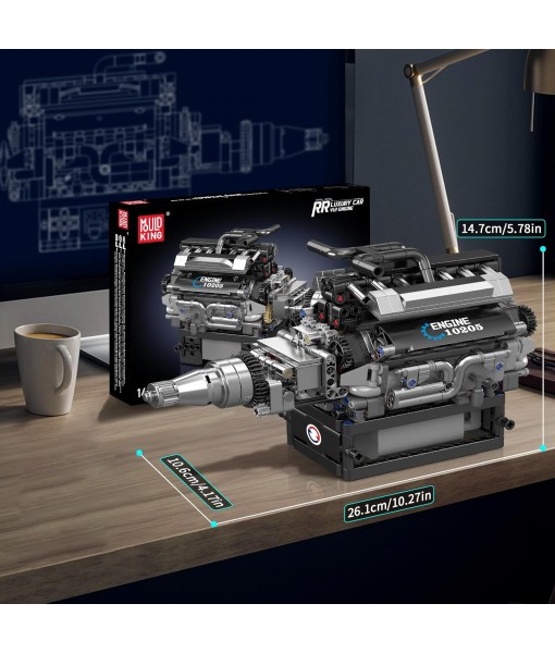 Mould King V12 Engine Building Blocks Set, 10205 Engine Model That Runs, Mini Engine Build Kit for Adults with Battery Box and Motor, Engineering Construction STEM Toy for Youth(733 Pcs)