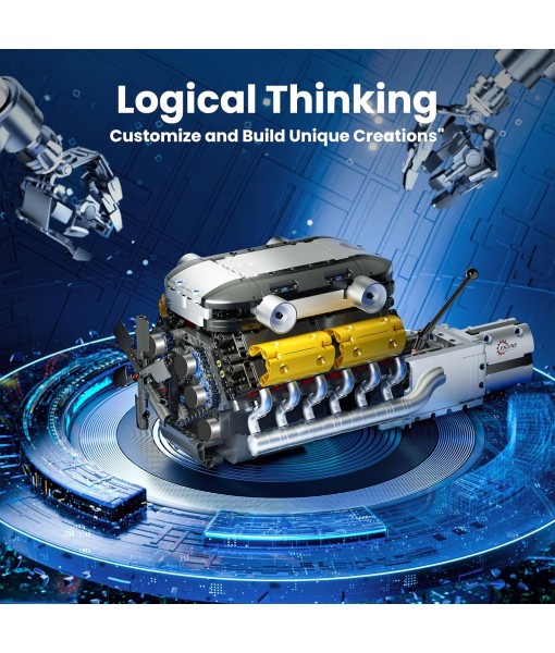 Mould King LB V12 Engine Kits That Runs, Build Your Own Combustion Engine, Model V8 Engine Kits for Display, Physical Science Experiment Toy for 14+ Teens and Adult 10202 (1260 Pcs)