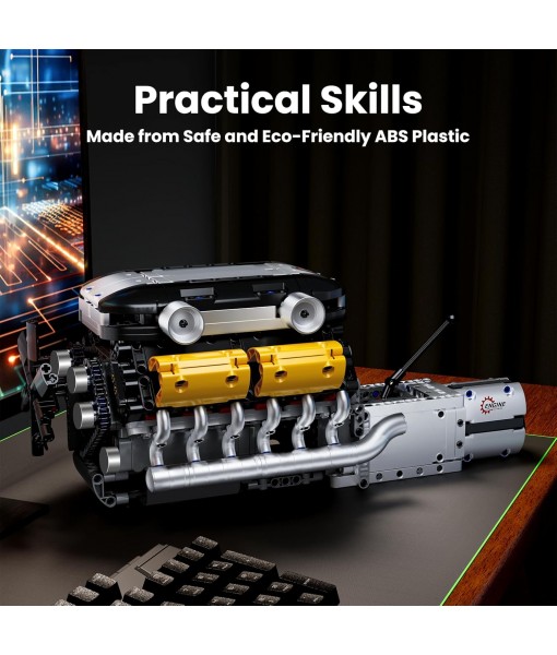 Mould King LB V12 Engine Kits That Runs, Build Your Own Combustion Engine, Model V8 Engine Kits for Display, Physical Science Experiment Toy for 14+ Teens and Adult 10202 (1260 Pcs)