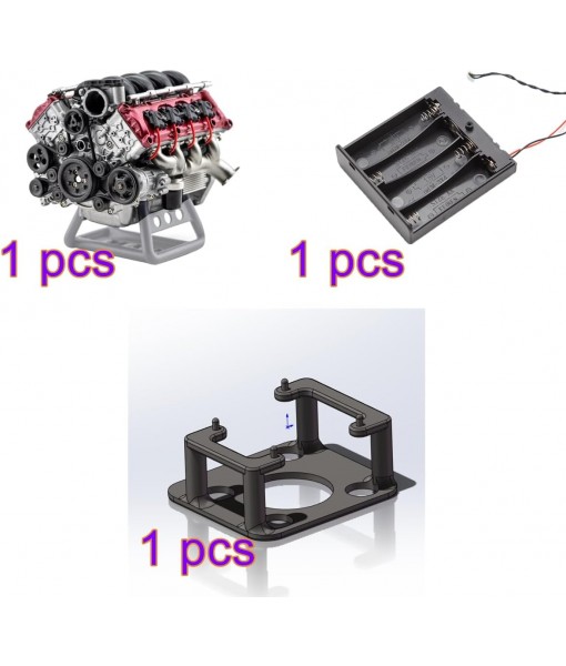 Helixsun MAD V8 Engine Model Kit That Works, 3D Simulation Dynamic V8 Internal Combustion Model + Battery Holder + Support Bracket - KIT Version