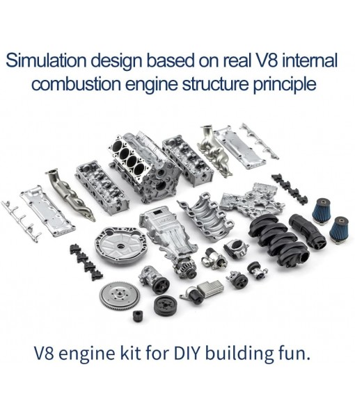 ENGINEDIY Mini V8 Engine Kits That Runs, MAD V8 Model Engine Build Kits for Adults, DIY Assembly Engine Model for AX90104 SCX10Ⅱ Capra VS4-10 Pro/Ultra Model Car, 2.52 x 2.36 x 2.17 inches