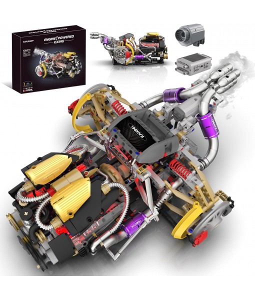V8 Engine Building Block Sets, V8 Engine Model Kit That Runs, Build Your Own Engine Model Toy with Spray & Light,STEM Engineering Building Blocks for Adults/Boys 8-14(1394PCS)