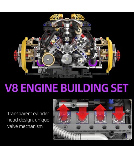 V8 Engine Building Block Sets, V8 Engine Model Kit That Runs, Build Your Own Engine Model Toy with Spray & Light,STEM Engineering Building Blocks for Adults/Boys 8-14(1394PCS)