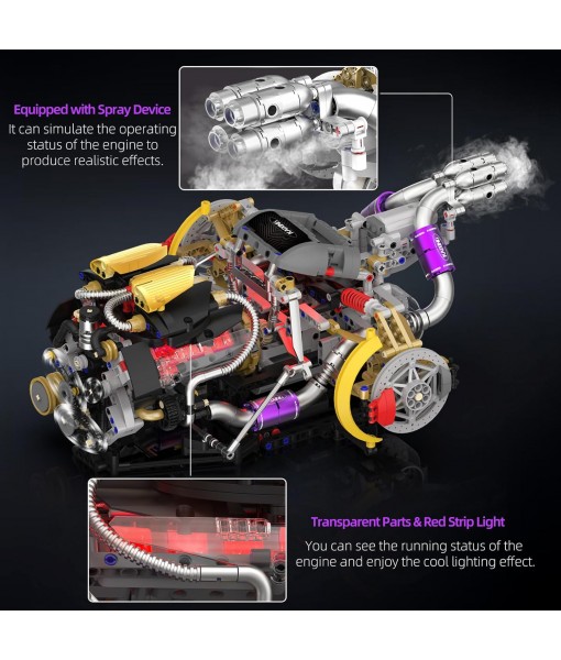 V8 Engine Building Block Sets, V8 Engine Model Kit That Runs, Build Your Own Engine Model Toy with Spray & Light,STEM Engineering Building Blocks for Adults/Boys 8-14(1394PCS)