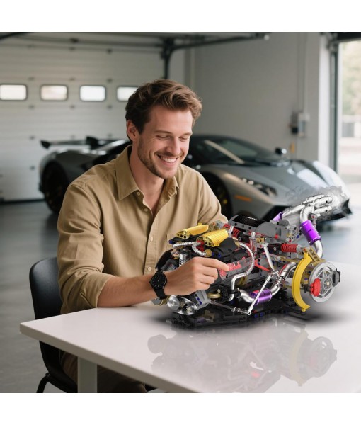 V8 Engine Building Block Sets, V8 Engine Model Kit That Runs, Build Your Own Engine Model Toy with Spray & Light,STEM Engineering Building Blocks for Adults/Boys 8-14(1394PCS)