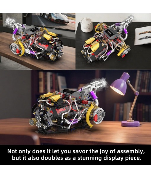 V8 Engine Building Block Sets, V8 Engine Model Kit That Runs, Build Your Own Engine Model Toy with Spray & Light,STEM Engineering Building Blocks for Adults/Boys 8-14(1394PCS)