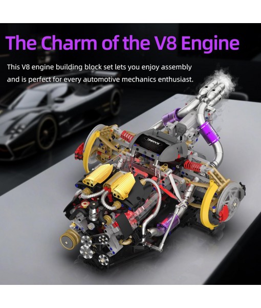 V8 Engine Building Block Sets, V8 Engine Model Kit That Runs, Build Your Own Engine Model Toy with Spray & Light,STEM Engineering Building Blocks for Adults/Boys 8-14(1394PCS)