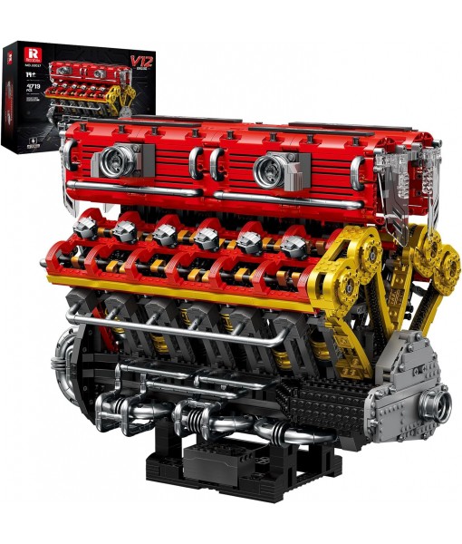 Reobrix V12 Engine Building Block Sets for Adults 33017 Sports Car Engine Model Kit Technic Electric Engine Model Kit with Motor and Battery Construction Toys Gift for Adults Teens (4719PCS)