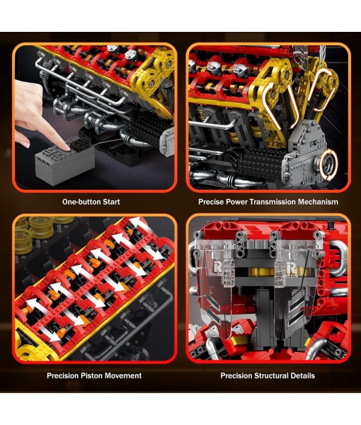 Reobrix V12 Engine Building Block Sets for Adults 33017 Sports Car Engine Model Kit Technic Electric Engine Model Kit with Motor and Battery Construction Toys Gift for Adults Teens (4719PCS)