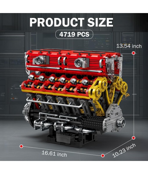 Reobrix V12 Engine Building Block Sets for Adults 33017 Sports Car Engine Model Kit Technic Electric Engine Model Kit with Motor and Battery Construction Toys Gift for Adults Teens (4719PCS)