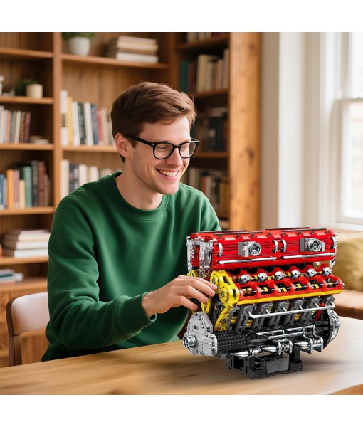 Reobrix V12 Engine Building Block Sets for Adults 33017 Sports Car Engine Model Kit Technic Electric Engine Model Kit with Motor and Battery Construction Toys Gift for Adults Teens (4719PCS)