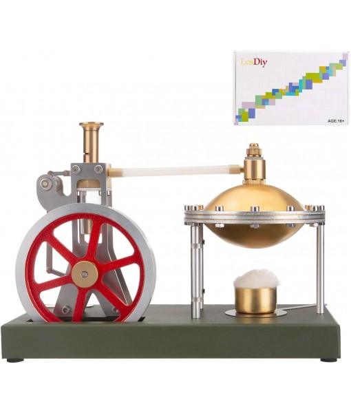 ENJOMOR Assemby Retro Vertical Steam Engine Model with Spherical Boiler (Support Additional Loader), DIY Metal Exquisite Physics Science Experiment Gift Collection Decor Stem Toy, 20x9x14cm