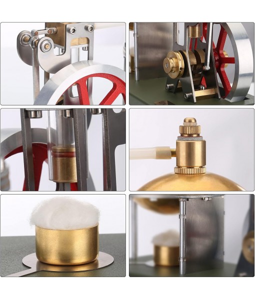 ENJOMOR Assemby Retro Vertical Steam Engine Model with Spherical Boiler (Support Additional Loader), DIY Metal Exquisite Physics Science Experiment Gift Collection Decor Stem Toy, 20x9x14cm