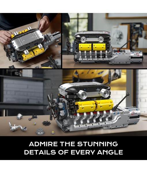 Mould King 10202 LB V12 Engine Model Kit That Works, Build Your Own Mini Car Engine Replica, Engeering Build Blocks Toys for Adults, Home or Office Décor (1260 Pcs)