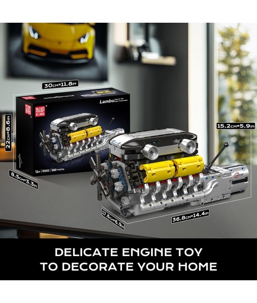 Mould King 10202 LB V12 Engine Model Kit That Works, Build Your Own Mini Car Engine Replica, Engeering Build Blocks Toys for Adults, Home or Office Décor (1260 Pcs)