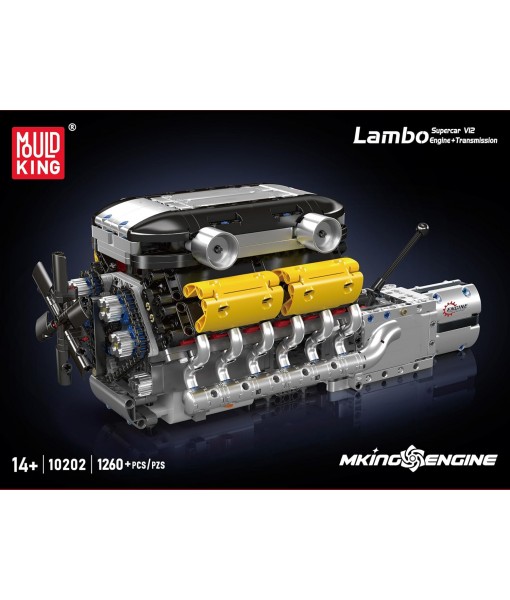 Mould King 10202 LB V12 Engine Model Kit That Works, Build Your Own Mini Car Engine Replica, Engeering Build Blocks Toys for Adults, Home or Office Décor (1260 Pcs)
