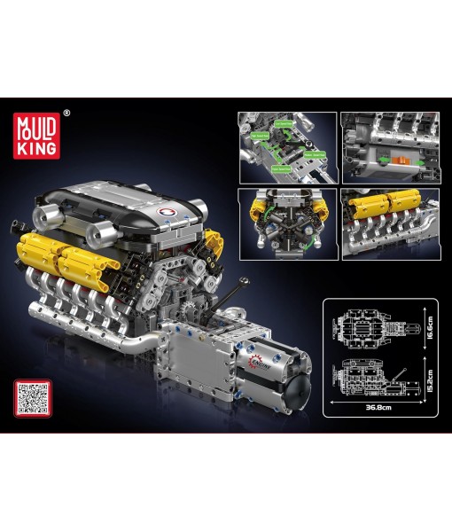 Mould King 10202 LB V12 Engine Model Kit That Works, Build Your Own Mini Car Engine Replica, Engeering Build Blocks Toys for Adults, Home or Office Décor (1260 Pcs)
