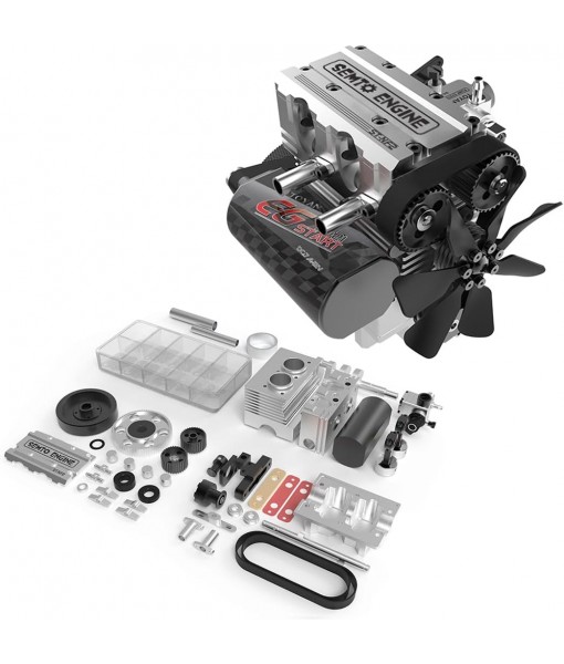 Helixsun SEMTO Engine ST-NF2 DIY Mini Metal Engine Kit,7.0cc Mini Inline Double-Cylinder Four-Stroke Air-Cooled Nitro Interal Combustion Engine Model Kit,Physics Teaching Experiment(Silver)