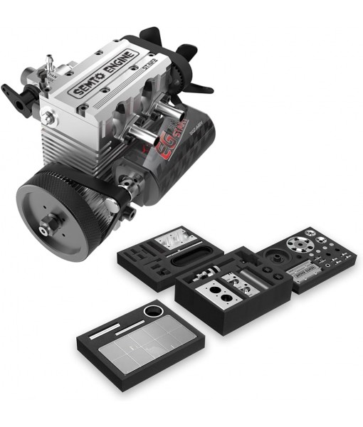 Helixsun SEMTO Engine ST-NF2 DIY Mini Metal Engine Kit,7.0cc Mini Inline Double-Cylinder Four-Stroke Air-Cooled Nitro Interal Combustion Engine Model Kit,Physics Teaching Experiment(Silver)