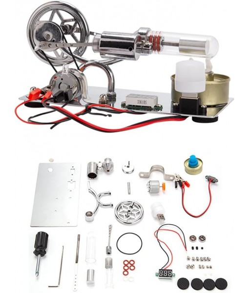 ENGINEDIY Hot Air Stirling Engine Motor Kits γ-Type Hot Air Stirling Engine Model Kit Metal Engine Model Kits for Adults Mechanical Gifts
