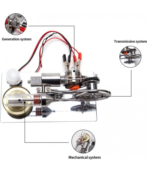 ENGINEDIY Hot Air Stirling Engine Motor Kits γ-Type Hot Air Stirling Engine Model Kit Metal Engine Model Kits for Adults Mechanical Gifts