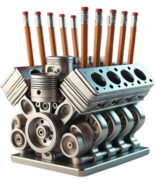 Pen Holder with V8 Engine,Business Card Pencil Holder V8 Engine Model Block Name Card and Pen Holder 3D Printed Car Accessories for Men Desk Organizer