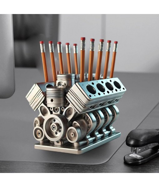 Pen Holder with V8 Engine,Business Card Pencil Holder V8 Engine Model Block Name Card and Pen Holder 3D Printed Car Accessories for Men Desk Organizer