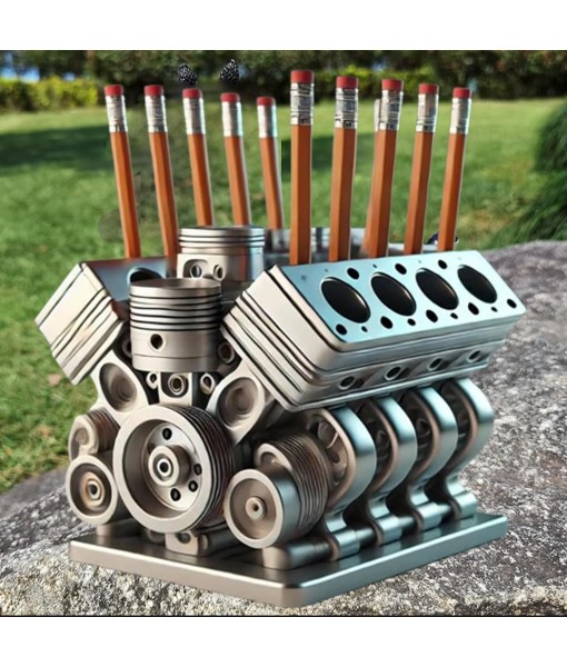 Pen Holder with V8 Engine,Business Card Pencil Holder V8 Engine Model Block Name Card and Pen Holder 3D Printed Car Accessories for Men Desk Organizer
