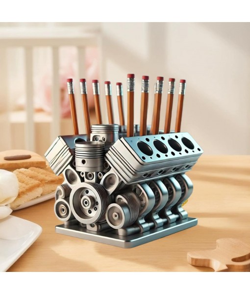 Pen Holder with V8 Engine,Business Card Pencil Holder V8 Engine Model Block Name Card and Pen Holder 3D Printed Car Accessories for Men Desk Organizer