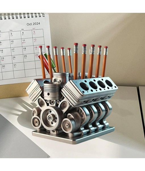 Pen Holder with V8 Engine,Business Card Pencil Holder V8 Engine Model Block Name Card and Pen Holder 3D Printed Car Accessories for Men Desk Organizer