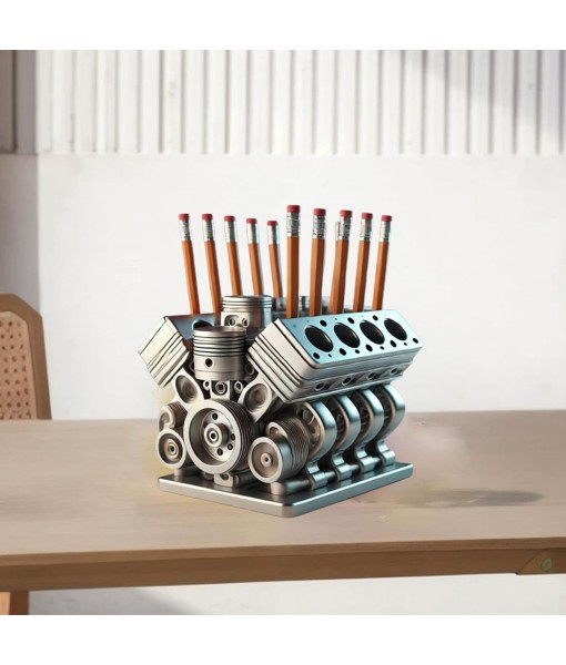 Pen Holder with V8 Engine,Business Card Pencil Holder V8 Engine Model Block Name Card and Pen Holder 3D Printed Car Accessories for Men Desk Organizer