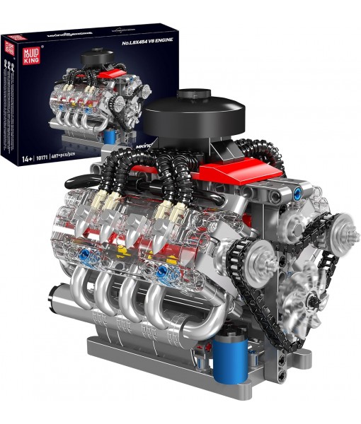 Mould King 10171 V8 Engine Building Blocks Sets, V8 Engine Model kit That Run, Build Your Own STEM Model Engine, 8-Cylinder Car Engine Building Engineering Toys for Age 14+/Adults Collections(487+PCS)
