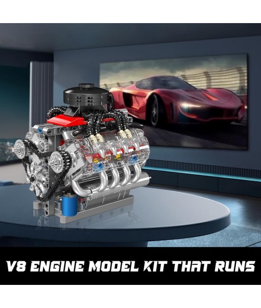 Mould King 10171 V8 Engine Building Blocks Sets, V8 Engine Model kit That Run, Build Your Own STEM Model Engine, 8-Cylinder Car Engine Building Engineering Toys for Age 14+/Adults Collections(487+PCS)