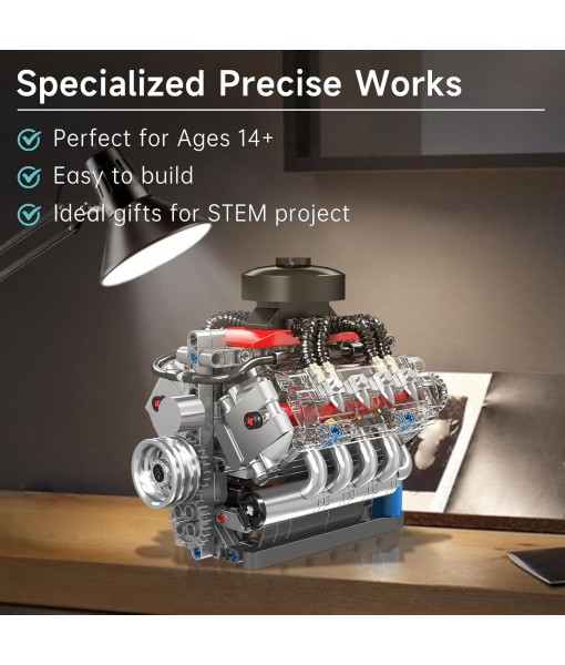 Mould King 10171 V8 Engine Building Blocks Sets, V8 Engine Model kit That Run, Build Your Own STEM Model Engine, 8-Cylinder Car Engine Building Engineering Toys for Age 14+/Adults Collections(487+PCS)