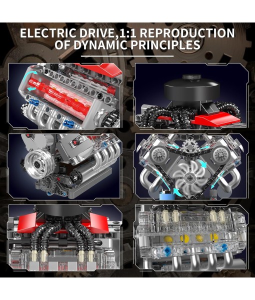 Mould King 10171 V8 Engine Building Blocks Sets, V8 Engine Model kit That Run, Build Your Own STEM Model Engine, 8-Cylinder Car Engine Building Engineering Toys for Age 14+/Adults Collections(487+PCS)