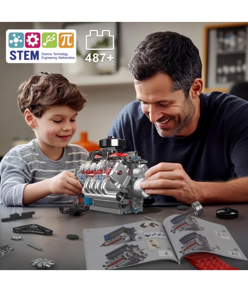Mould King 10171 V8 Engine Building Blocks Sets, V8 Engine Model kit That Run, Build Your Own STEM Model Engine, 8-Cylinder Car Engine Building Engineering Toys for Age 14+/Adults Collections(487+PCS)