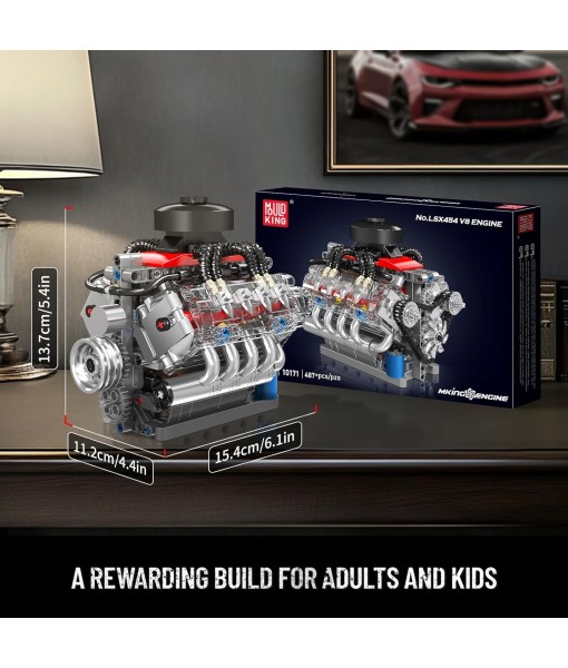 Mould King 10171 V8 Engine Building Blocks Sets, V8 Engine Model kit That Run, Build Your Own STEM Model Engine, 8-Cylinder Car Engine Building Engineering Toys for Age 14+/Adults Collections(487+PCS)
