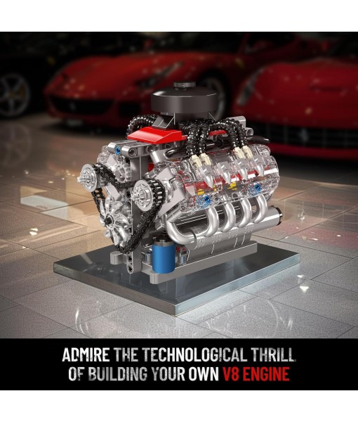 Mould King 10171 V8 Engine Building Blocks Sets, V8 Engine Model kit That Run, Build Your Own STEM Model Engine, 8-Cylinder Car Engine Building Engineering Toys for Age 14+/Adults Collections(487+PCS)