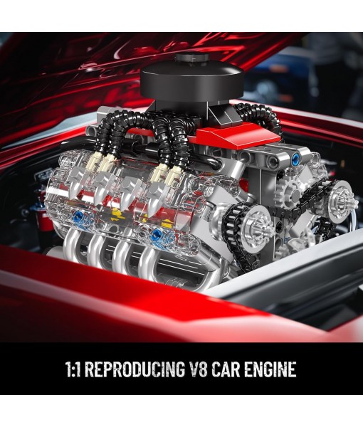 Mould King 10171 V8 Engine Building Blocks Sets, V8 Engine Model kit That Run, Build Your Own STEM Model Engine, 8-Cylinder Car Engine Building Engineering Toys for Age 14+/Adults Collections(487+PCS)
