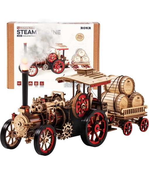 ROKR 3D Puzzle for Adults 469pcs Electric Vintage Car Steam Engine Model Kits, Mechanical Wooden Assembly Puzzles Vehicle DIY Hobbies Christmas Gifts for Men Women